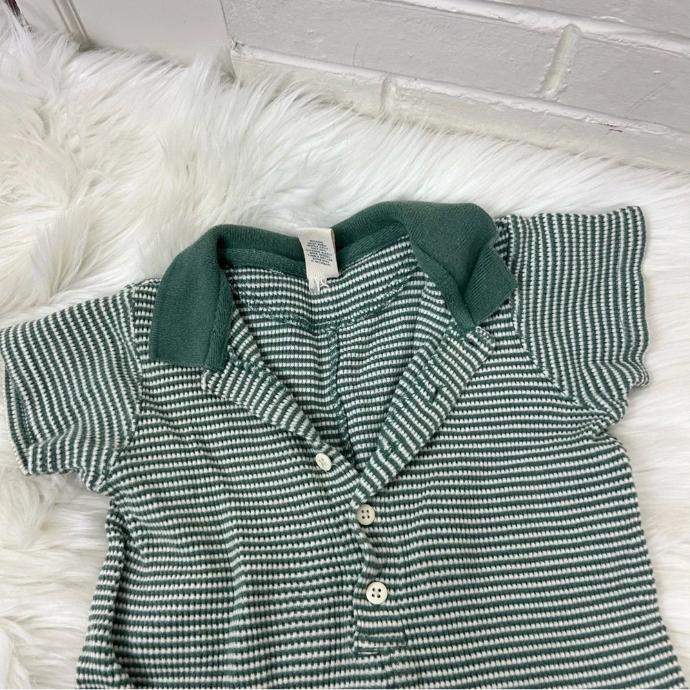 Baby Gap Green White Striped Ribbed Knit Onesie Size 3-6MOS